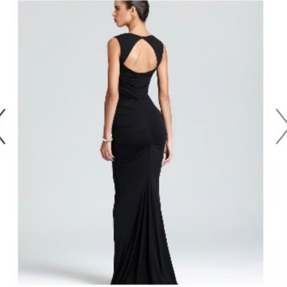 Nicole Miller Black Evening Gown Embellished Cutout Back Dress Size 12 - Picture 5 of 8